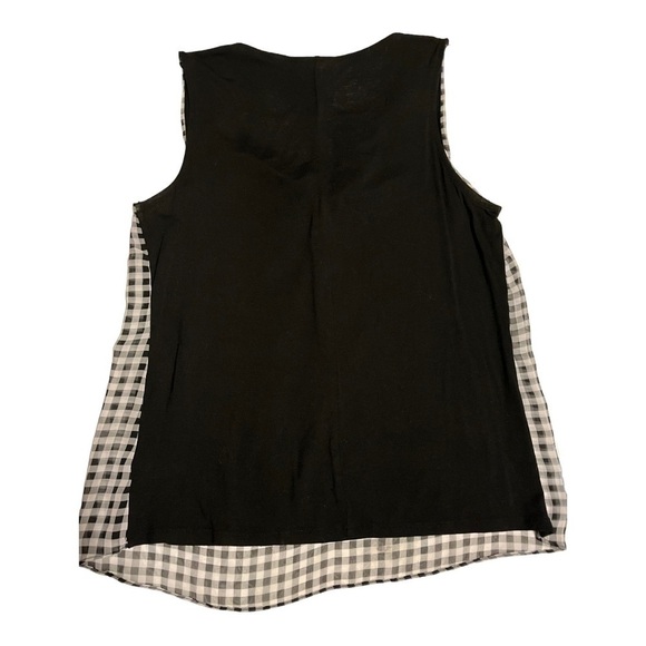 NY & Co Black/white Check sheer front overlay black V-neck tank - Picture 2 of 9